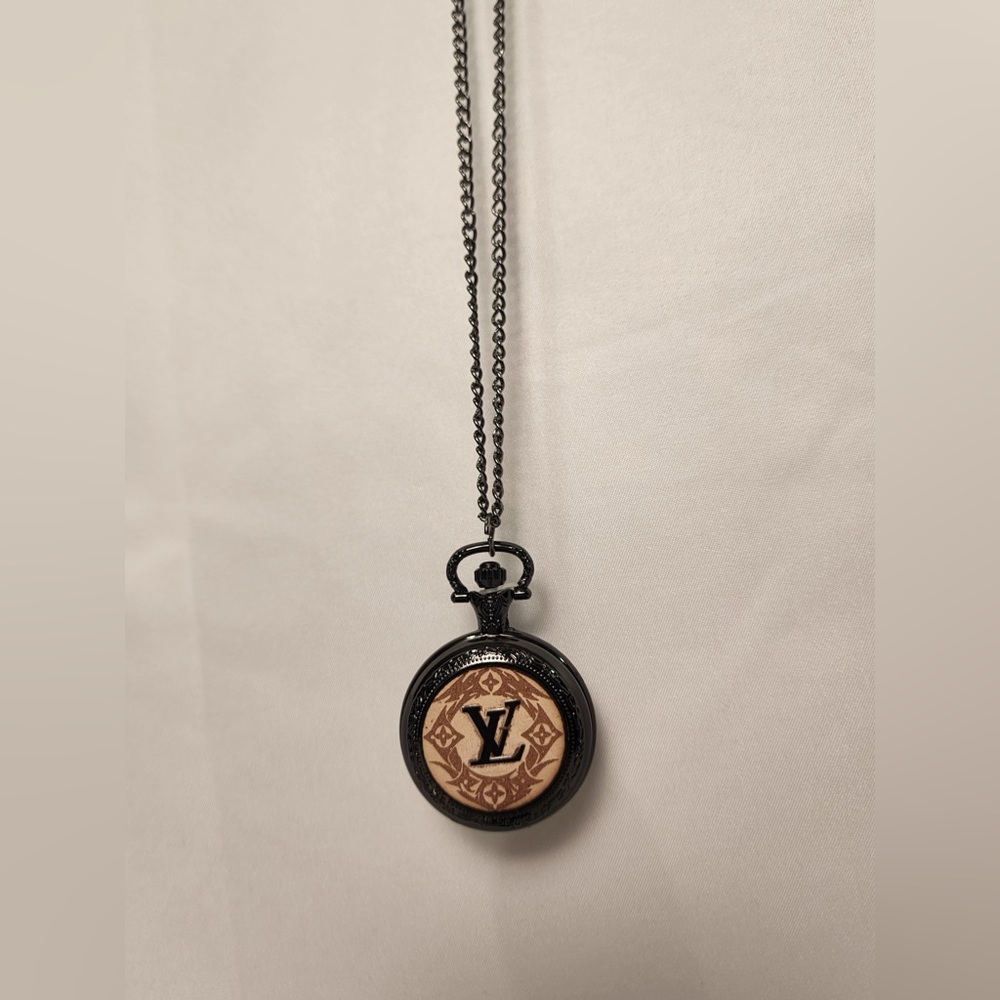 Black Necklace Pocket Watch on chain With Leather LV Black Pendant Necklace